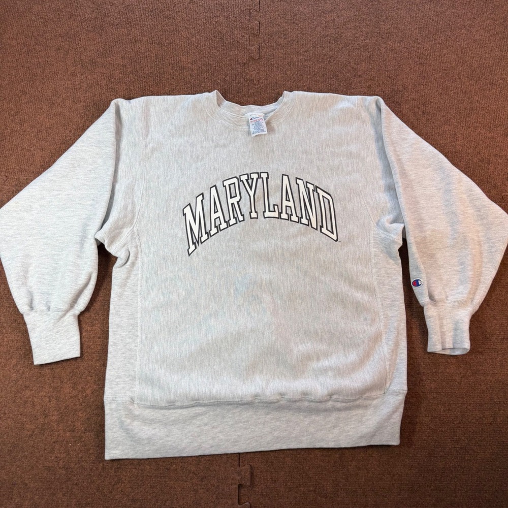Champion Reverse Weave Maryland Sweatshirt Mens Large Gray Spellout Pullover